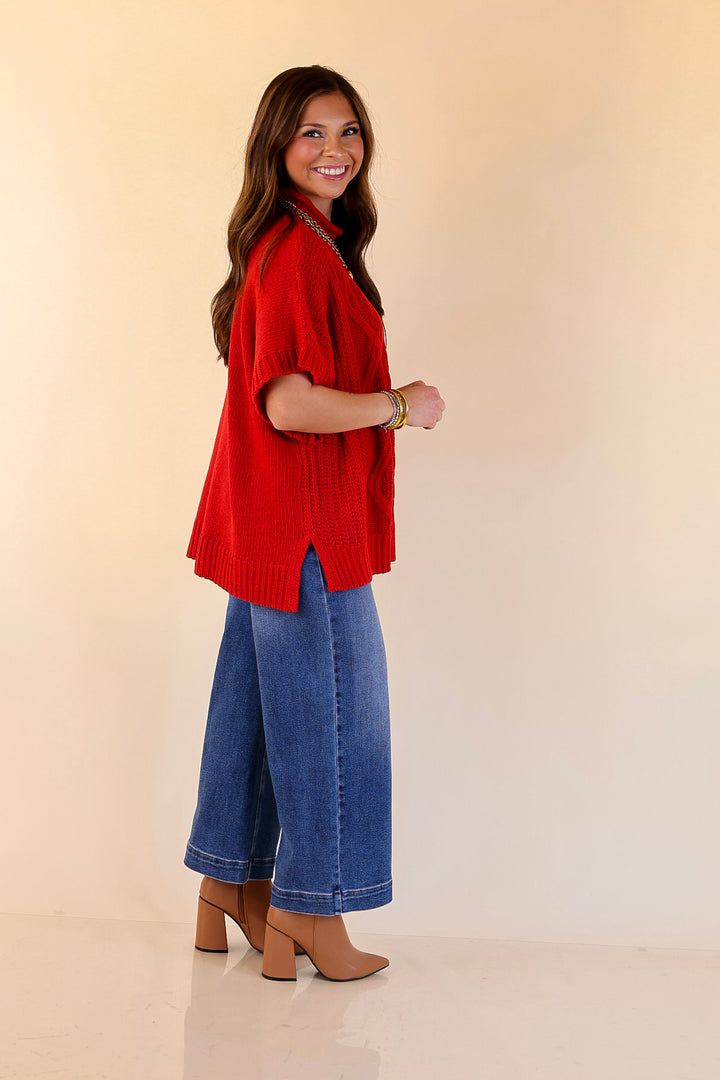 Mud Pie | Claude Oversized Cable Knit Dropped Shoulder Sweater in Red