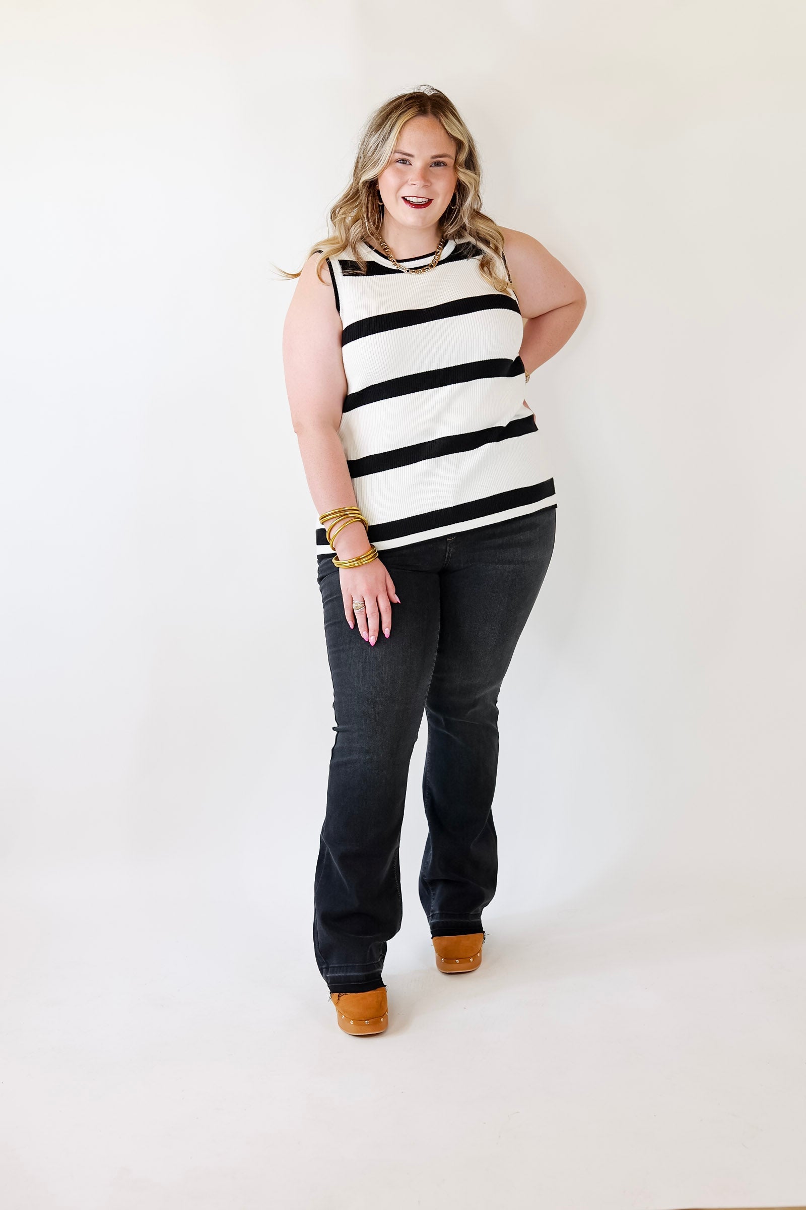 Made For Shade Striped Sweater Tank Top in Black - Giddy Up Glamour Boutique