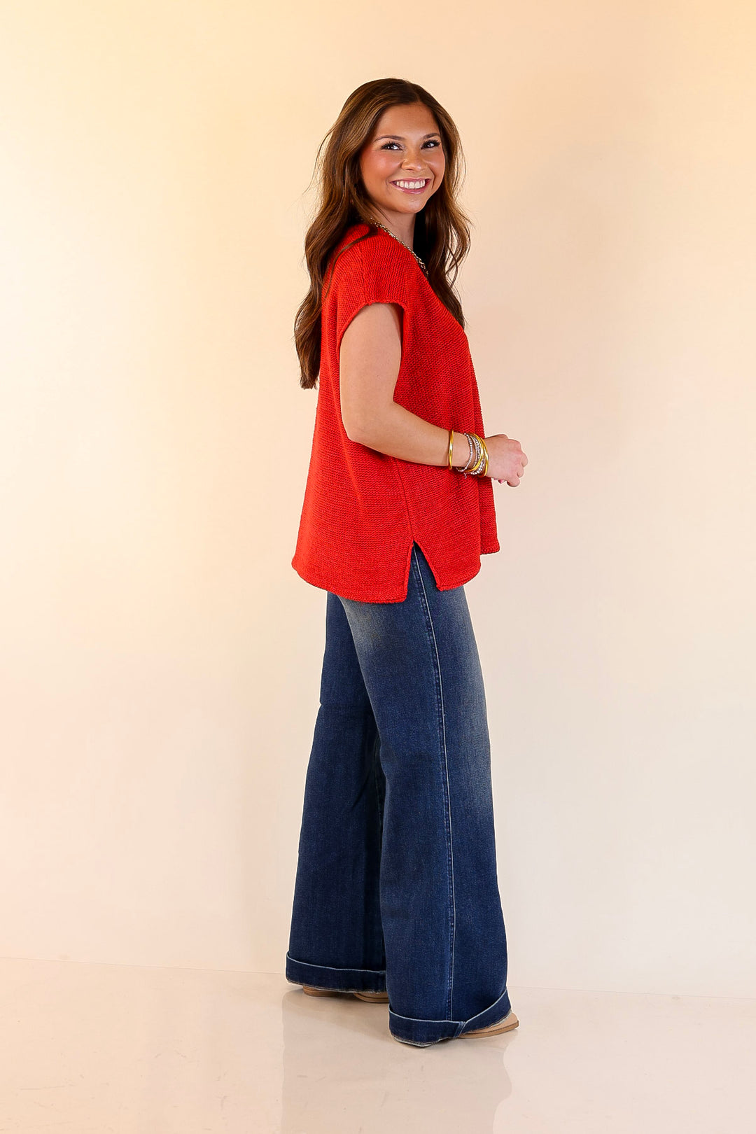 Forever Favorite Oversized Crew Neck Sweater Vest in Ruby Red