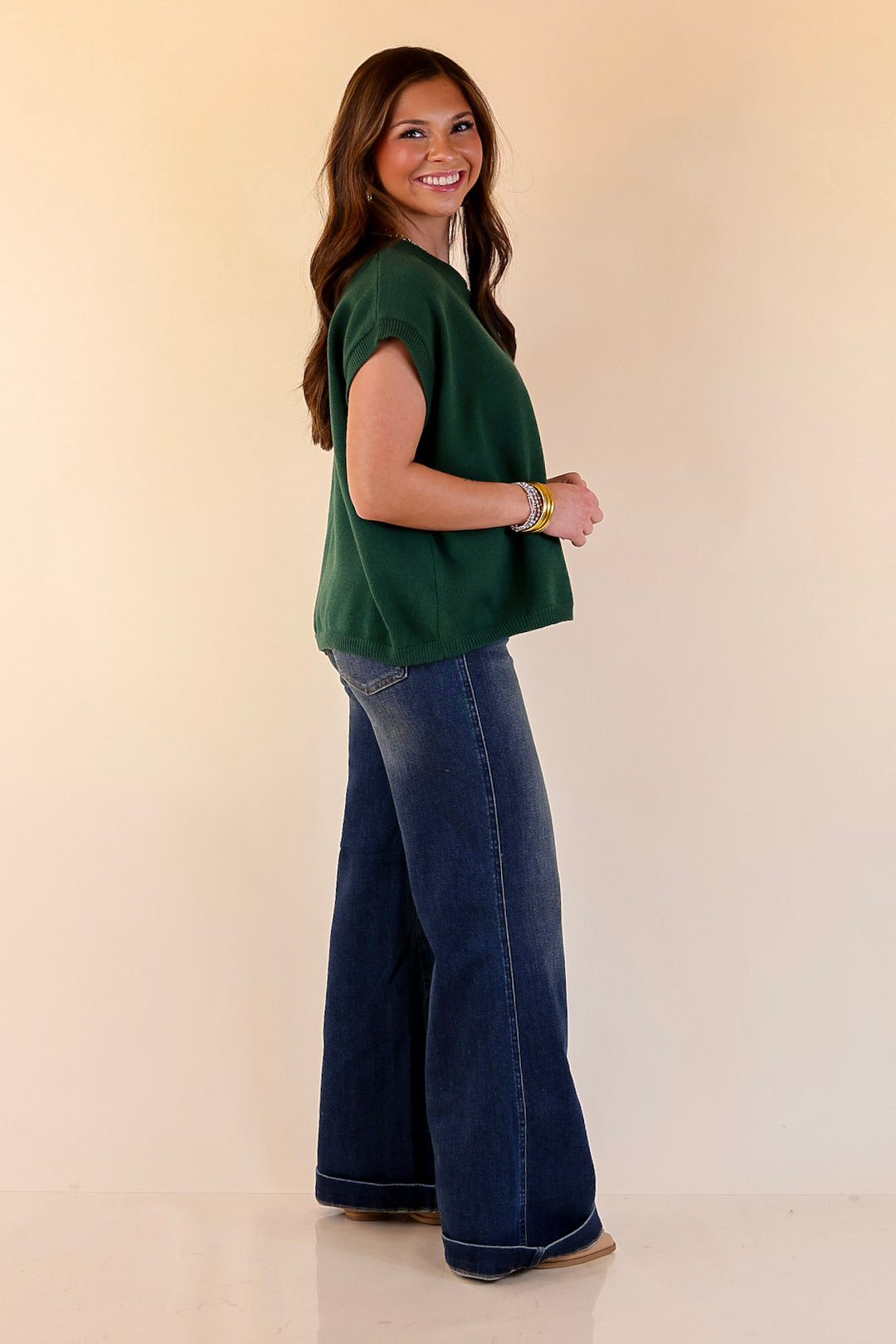 Effortlessly Yours Short Sleeve Oversized Sweater in Forest Green