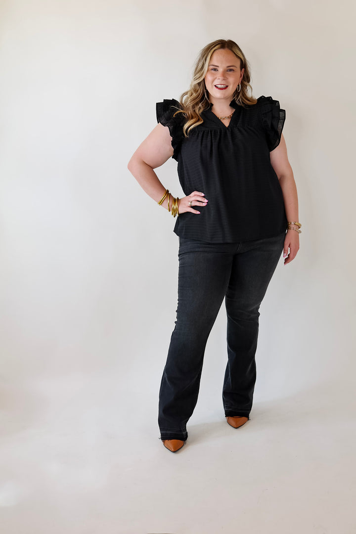 Perfectly Fabulous Ruffle Cap Sleeve Top in Black - Giddy Up Glamour Boutique