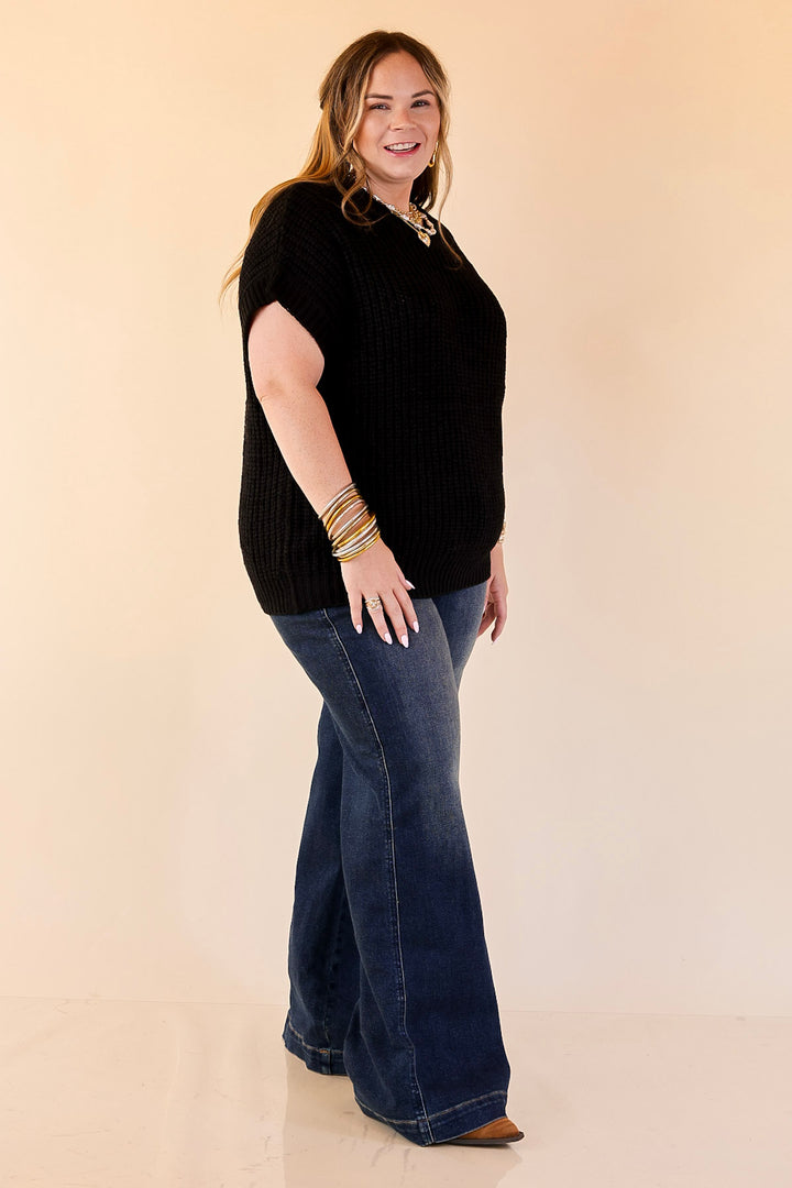 Tried and True Short Sleeve Oversized Knit Sweater in Black