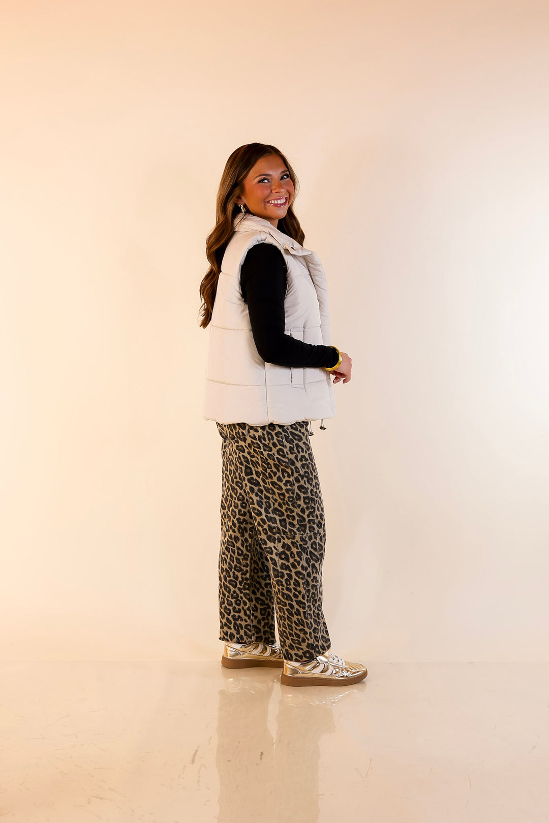 Evergreen Escape High Neck Puffer Vest in Cream