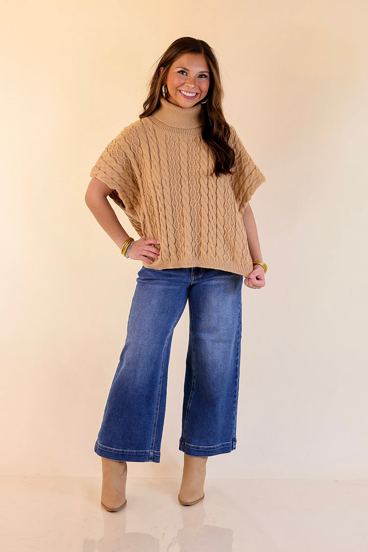 Knit to Be Cable Knit Turtleneck Sweater in Taupe