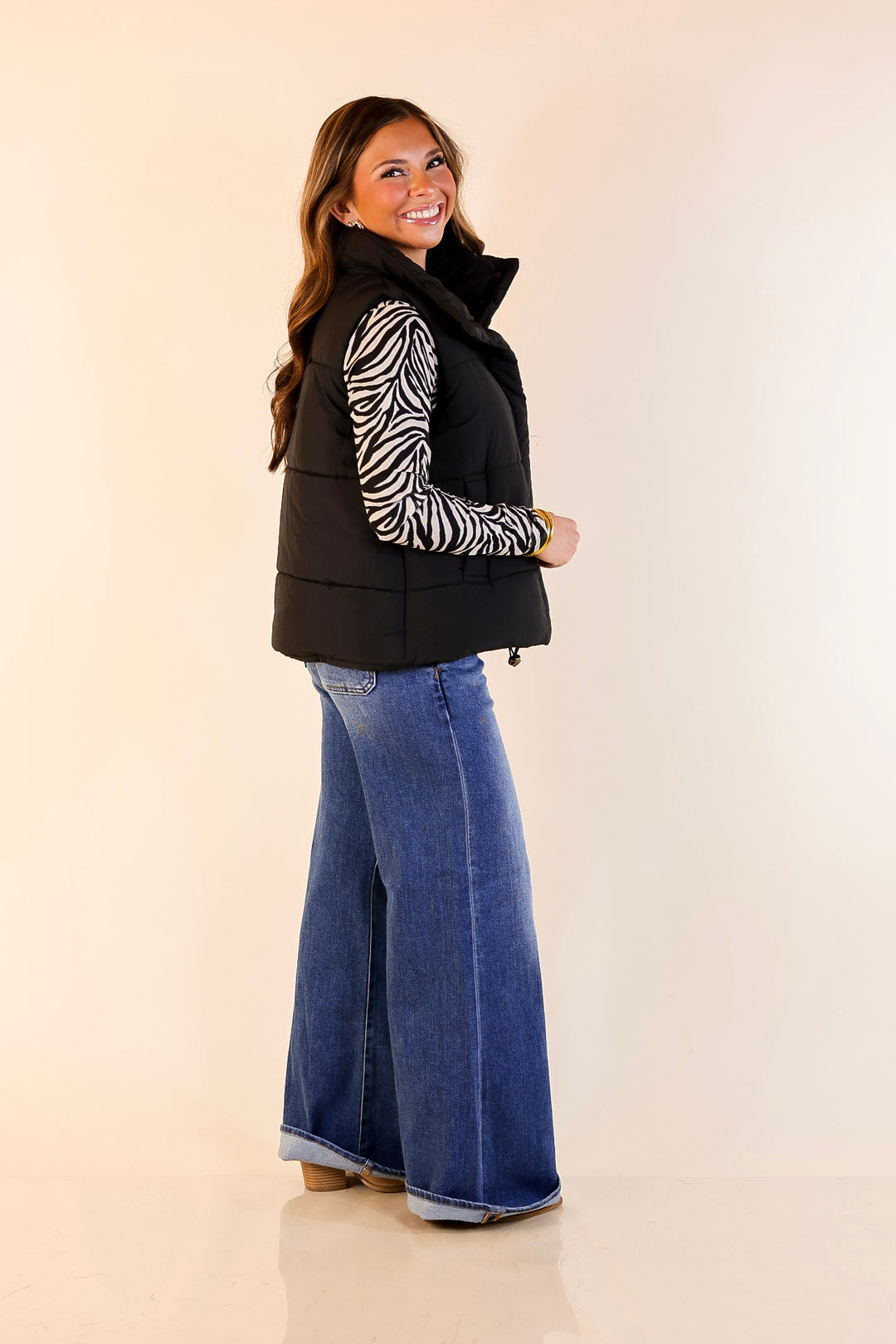 Evergreen Escape High Neck Puffer Vest in Black