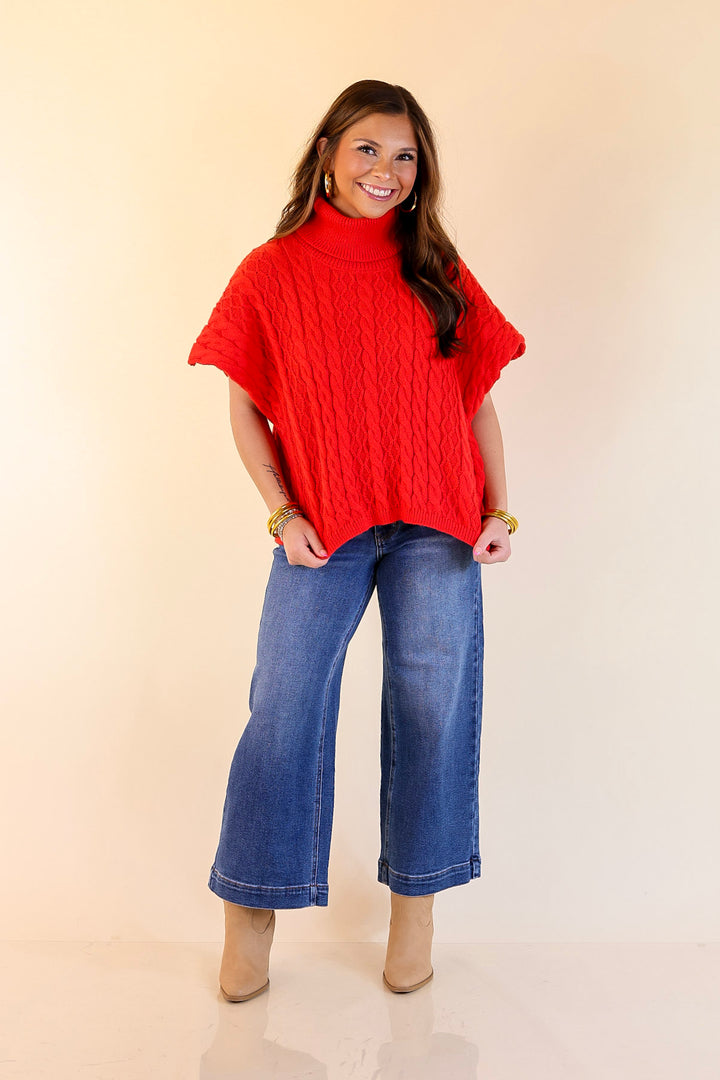 Knit to Be Cable Knit Turtleneck Sweater in Red