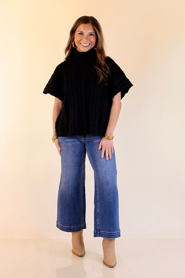 Knit to Be Cable Knit Turtleneck Sweater in Black