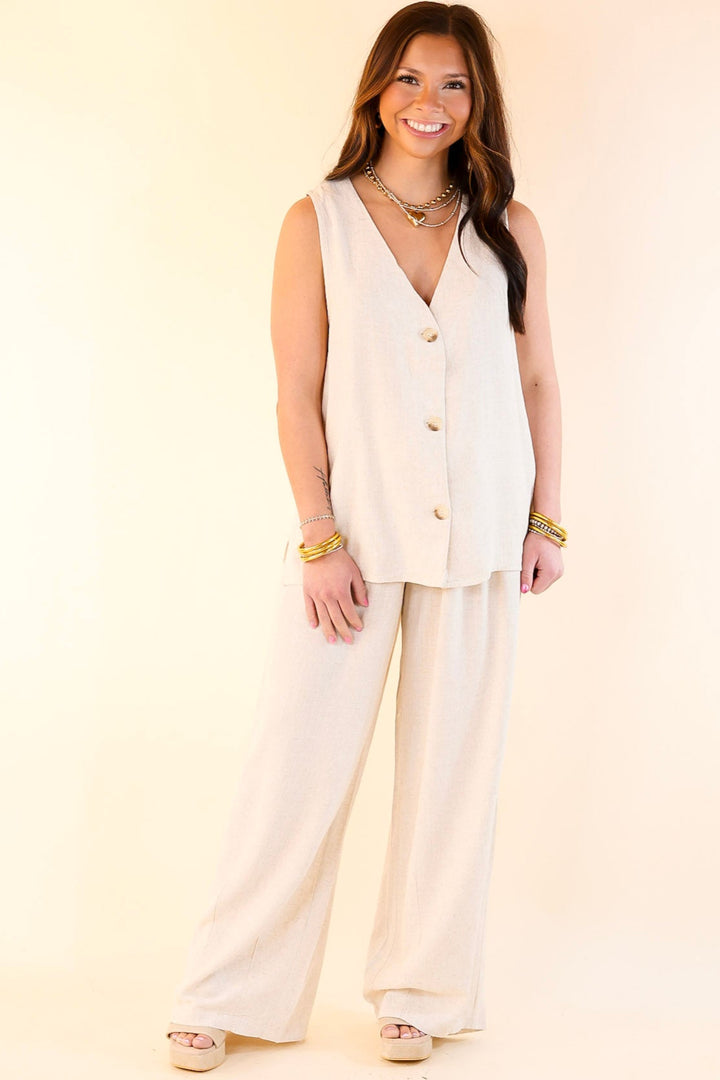 Styled for Success Linen Drawstring Pants in Oatmeal Beige