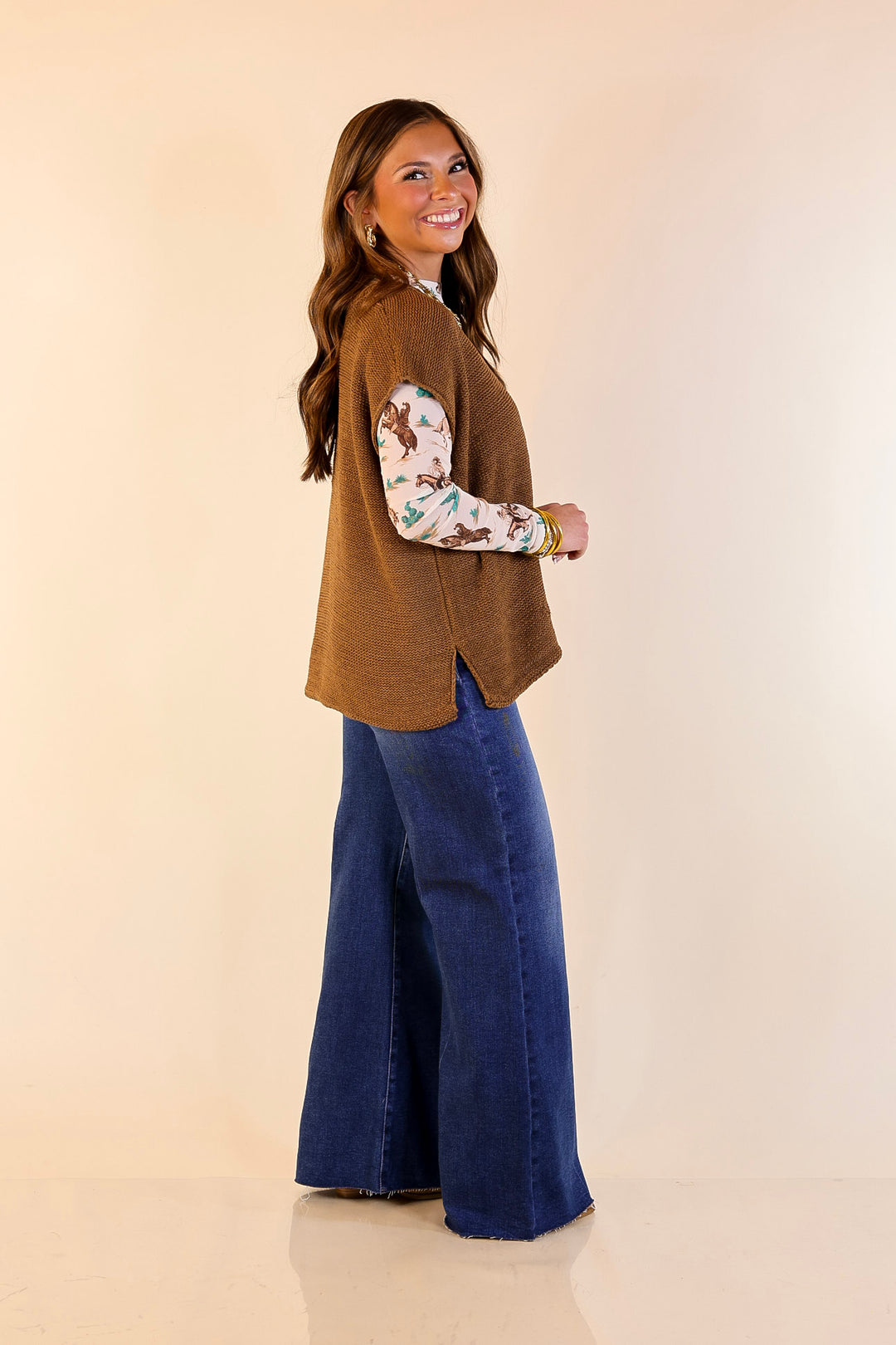 Forever Favorite Oversized Crew Neck Sweater Vest in Camel Brown