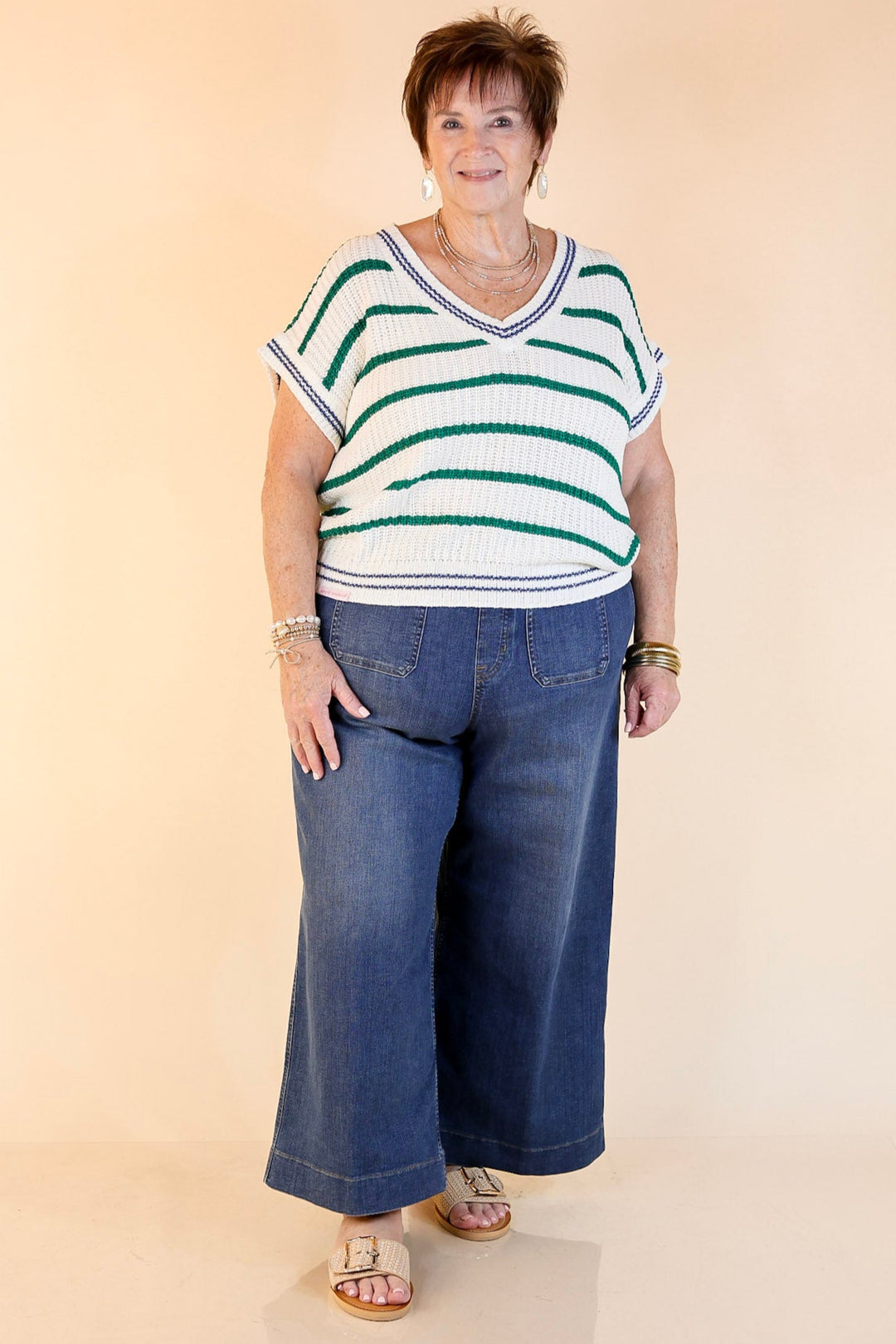 Simply Southern | Go with the Flow Striped Short Sleeve Sweater Top in Green