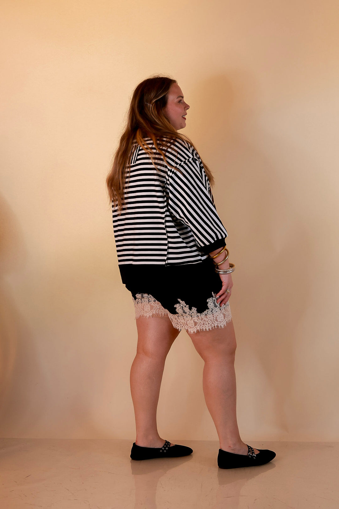 Put Me In, Coach Leopard Football Appliqué Oversized Graphic Striped Top in Black and Ivory
