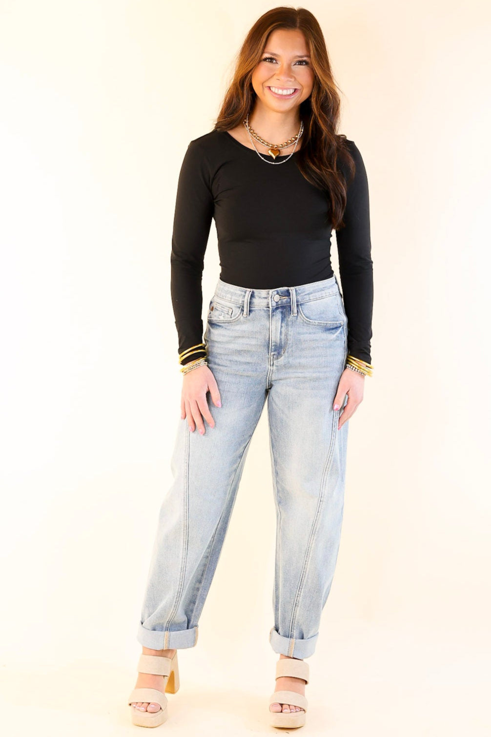 Judy Blue | Hottest Trend Barrel Jean with Side Panel in Medium Wash