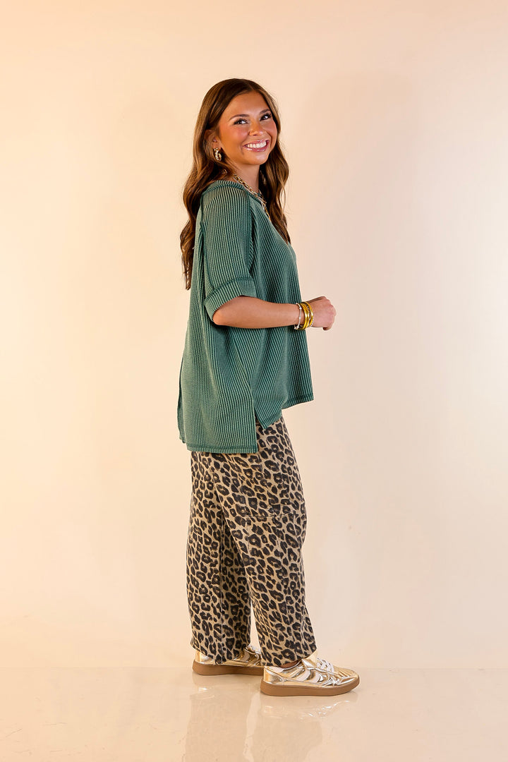 Daily Perfection Scoop Neck Short Sleeve Ribbed Top in Hunter Green