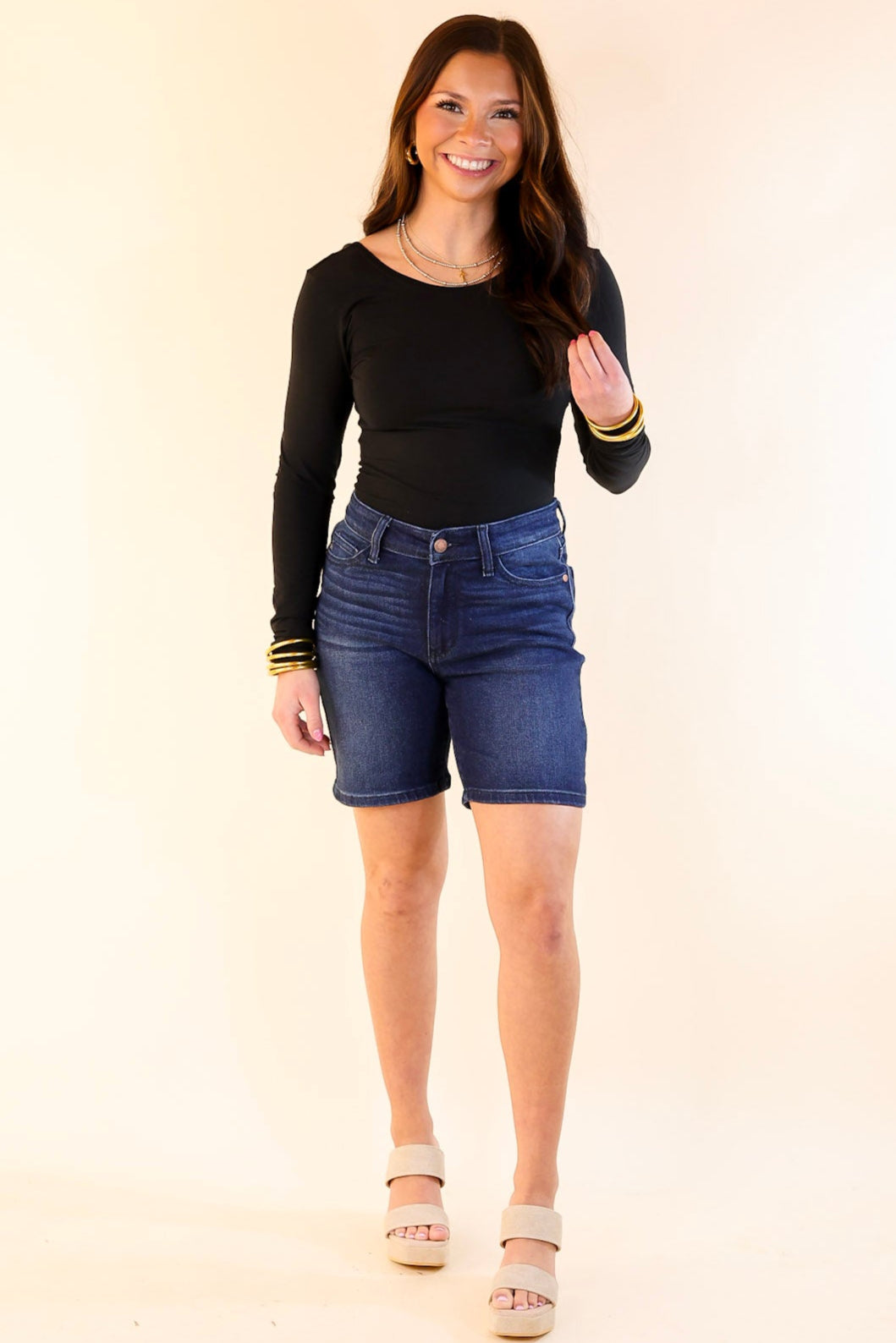 Judy Blue | On the Go Bermuda Shorts in Dark Wash