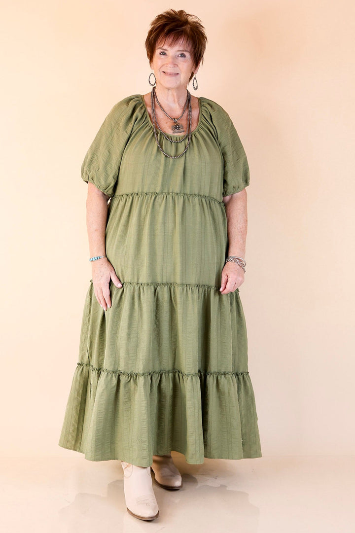 Sweetest Moments Ruffle Tiered Maxi Dress in Olive Green