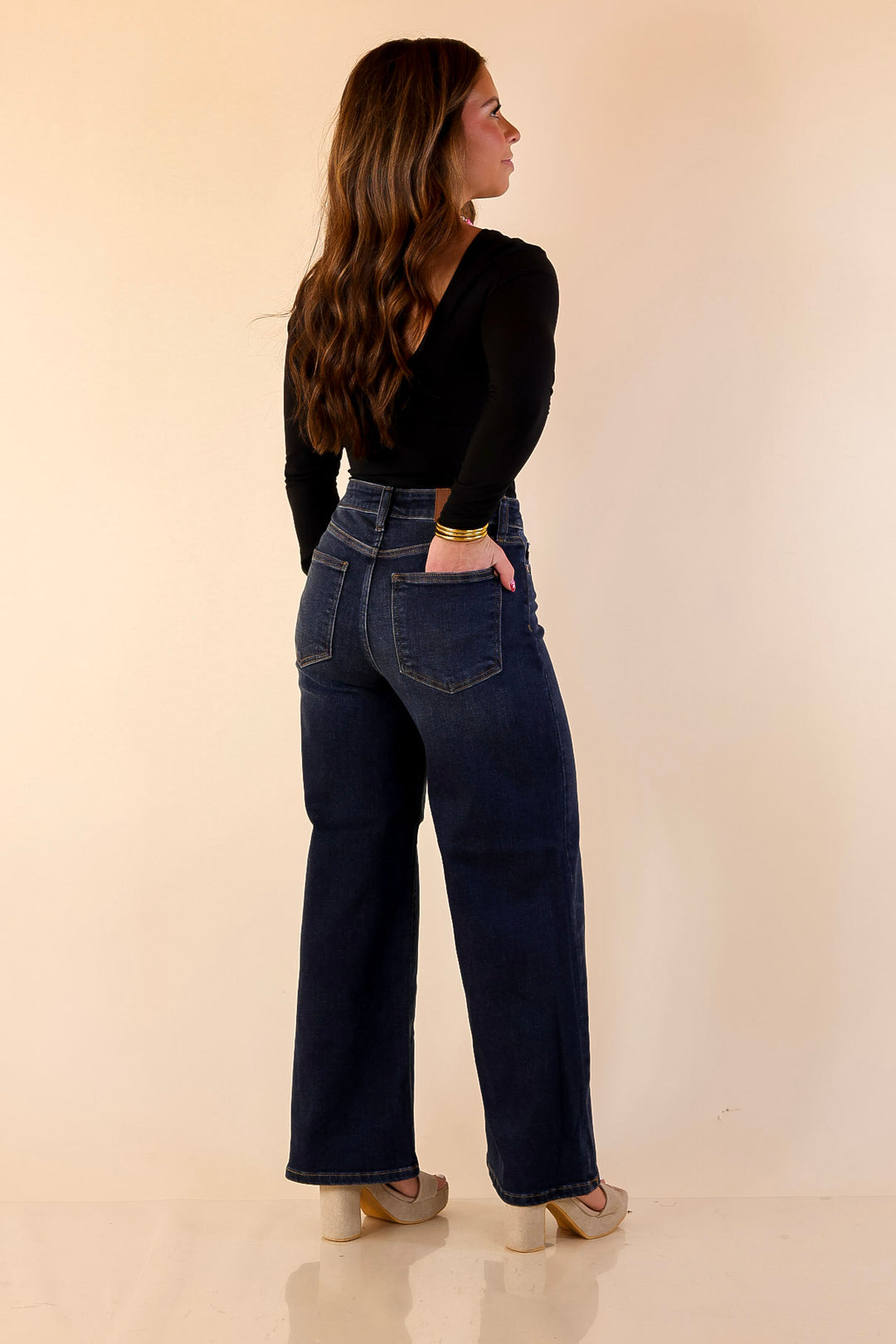 Judy Blue | Naturally Polished Ankle Length Wide Leg Jean in Dark Wash
