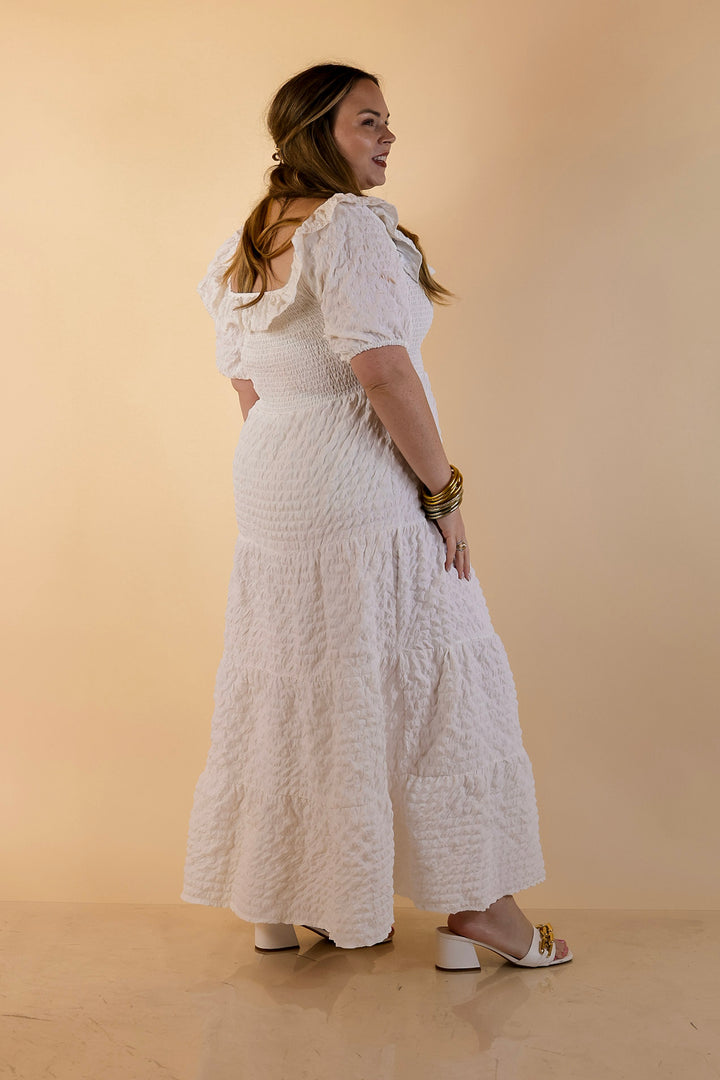 Simply Southern | Radiant Moment Textured Smocked Bodice Tiered Maxi Dress with Puff Sleeves in White