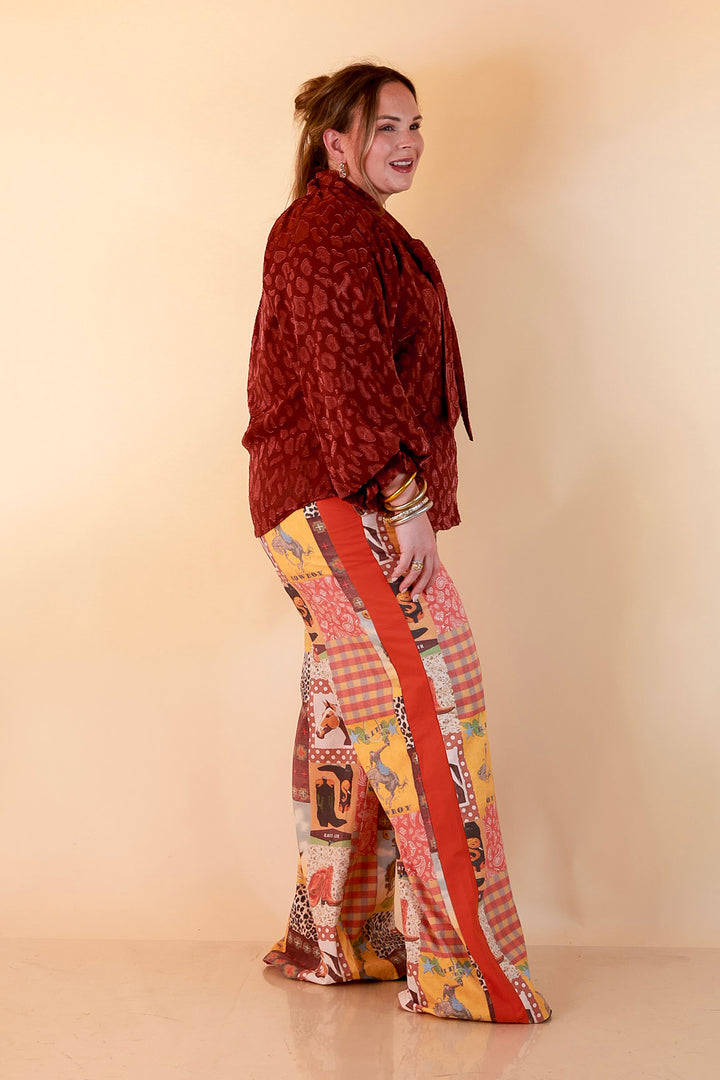 Commanding Attention Tie Neck Velvet Animal Print Balloon Sleeve Blouse in Burgundy