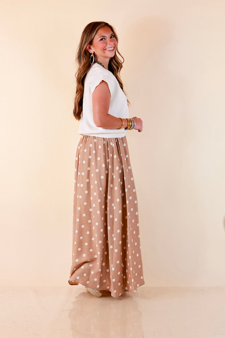 Two Ways to Charm Polka Dot Spaghetti Strap Dress Set with Detachable Ivory Top in Taupe