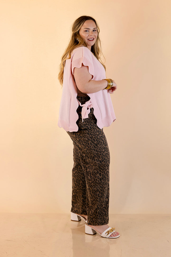 Mud Pie | Sweet Simplicity Scalloped Edge Side Tie Knit One Sized Poncho Sweater in Pink