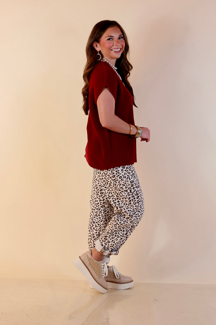 Repeat Ready Cap Sleeve Sweater with Front Pocket in Maroon