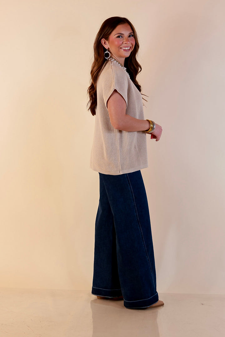 Repeat Ready Cap Sleeve Sweater with Front Pocket in Natural Beige