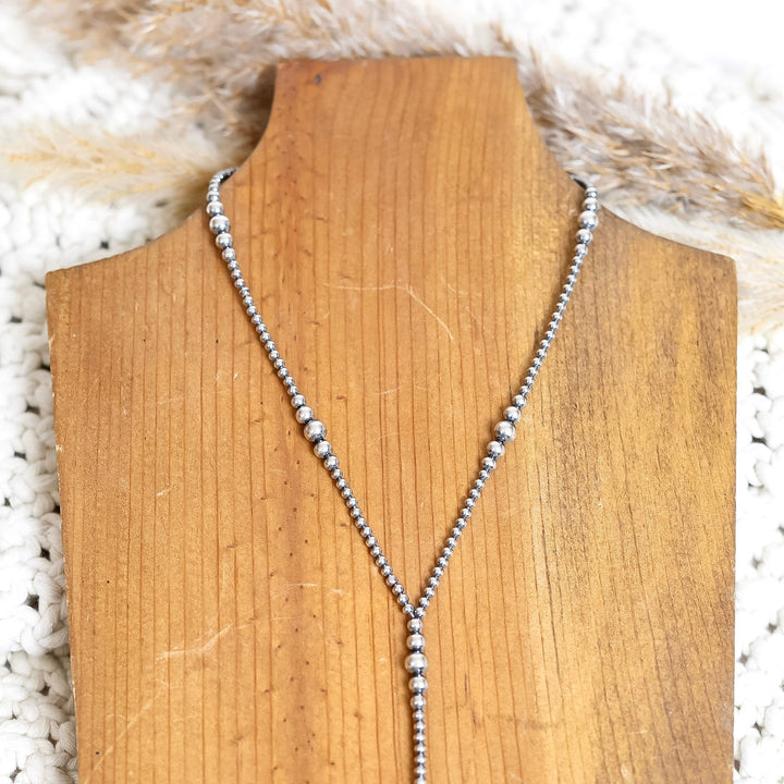 Navajo | Handmade Sterling Silver 3mm-6mm Navajo Pearls Lariat Necklace | Varying Lengths