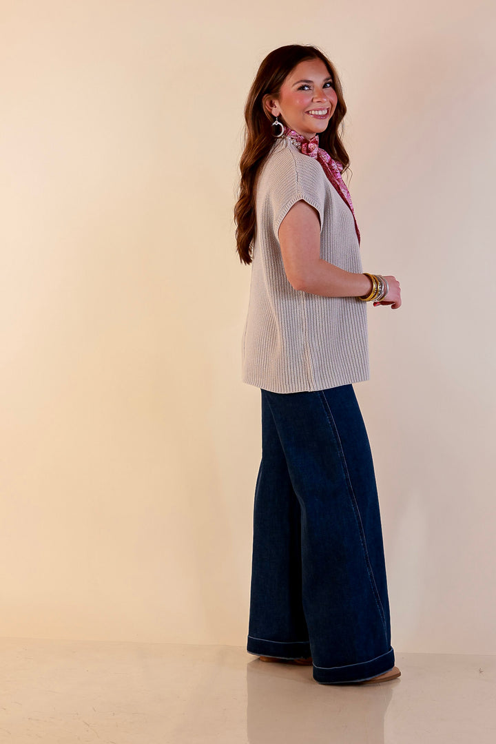 Repeat Ready Cap Sleeve Sweater with Front Pocket in Stone Beige