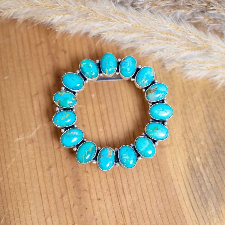 Navajo | Circle Turquoise Sterling Silver Belt Bluck