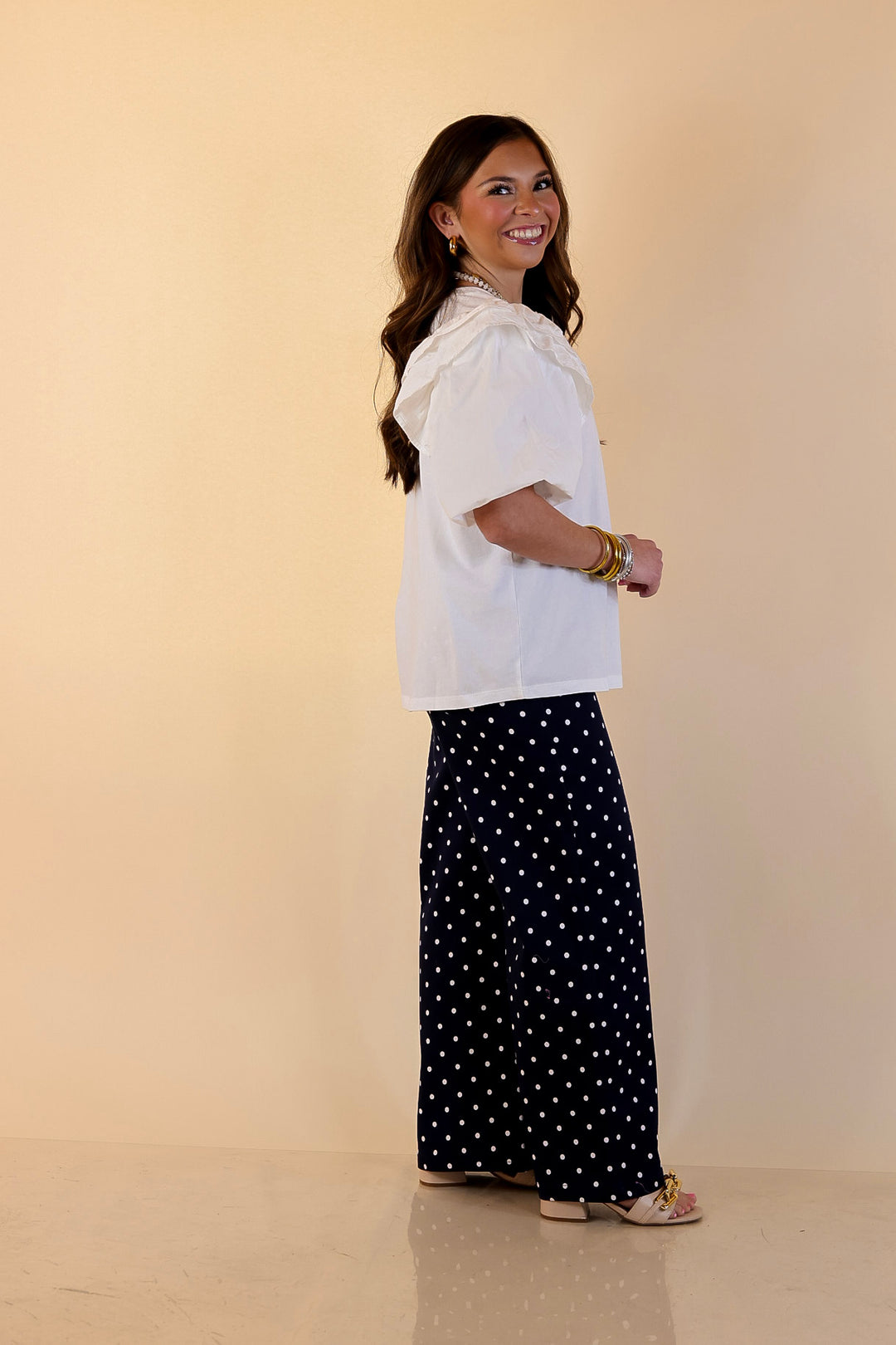 Mud Pie | Standout Style Ruffle Puff Sleeve Knit Top in White