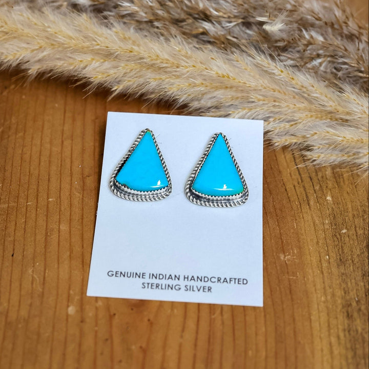Navajo | Kingman Turquoise Stone Triangle Sterling Silver Drop earring