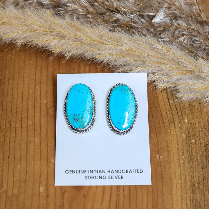 Navajo | Large Oval Kingman Turquoise Stone Drop earring