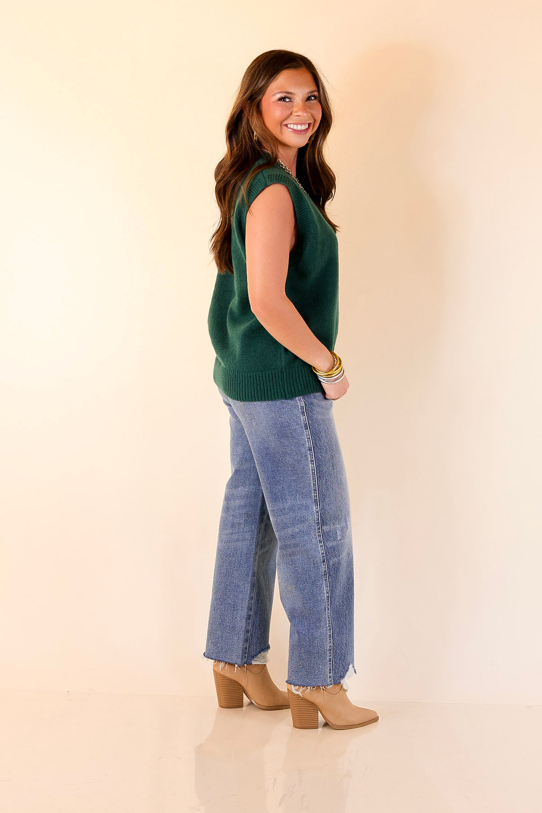 Vested Interest Knit V Neck Sweater Vest in Hunter Green