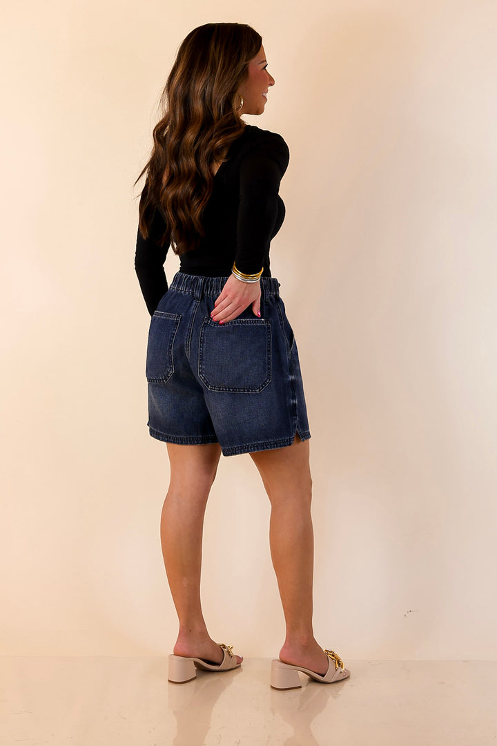 Judy Blue | Easy Company Featherweight Drawstring Denim Shorts in Dark Wash