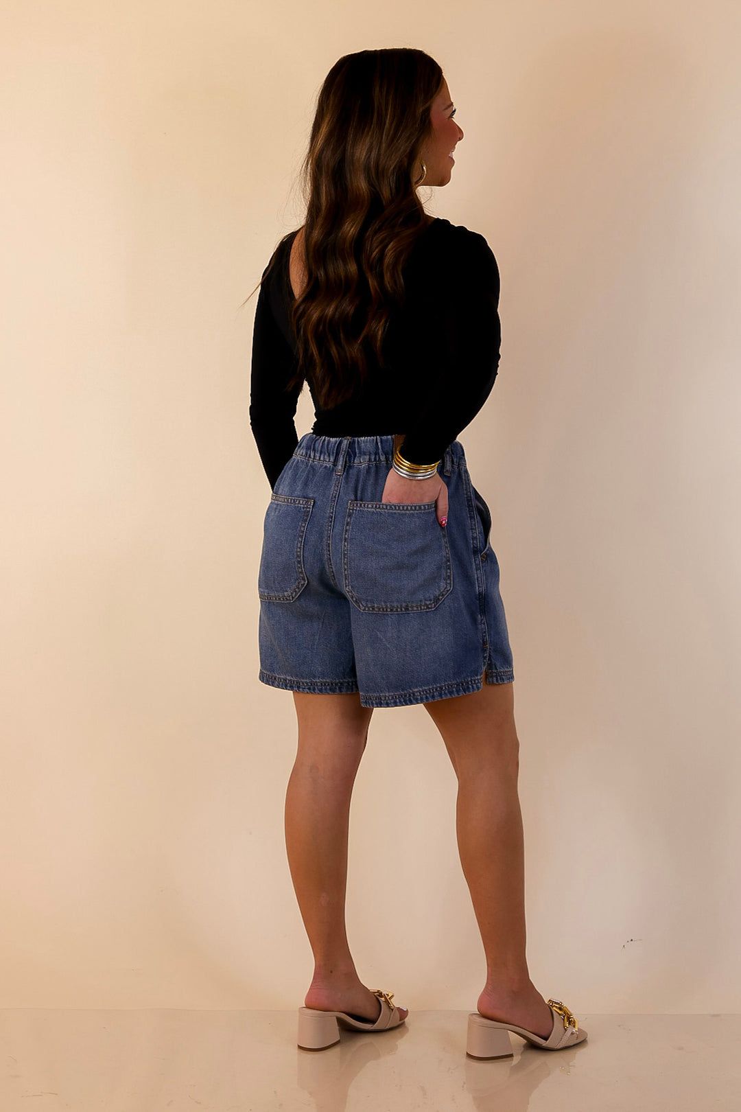 Judy Blue | Easy Company Featherweight Drawstring Denim Shorts in Medium Wash