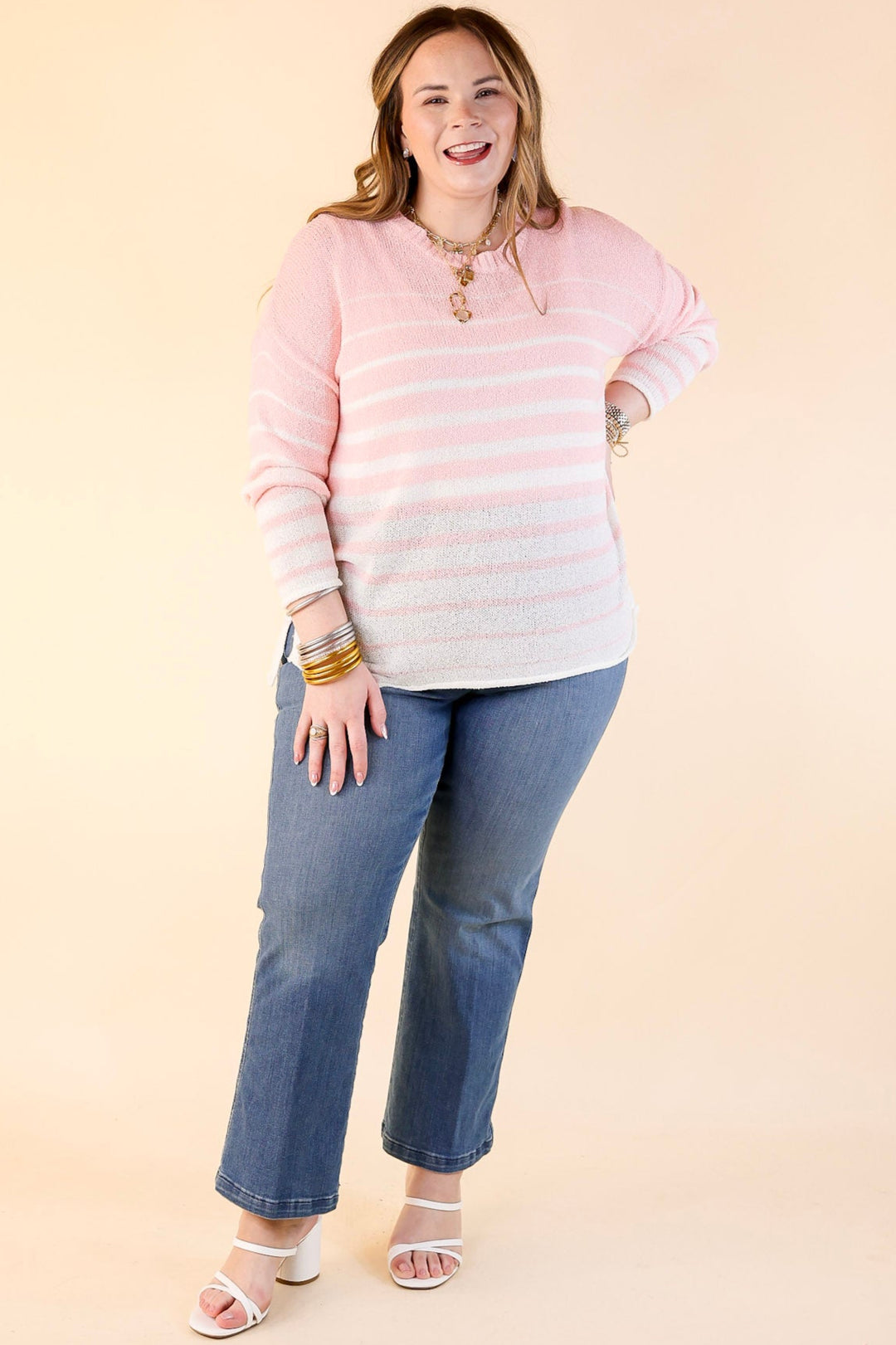 Simply Southern | Light and Lovely Long Sleeve Striped Sweater Top in Light Pink