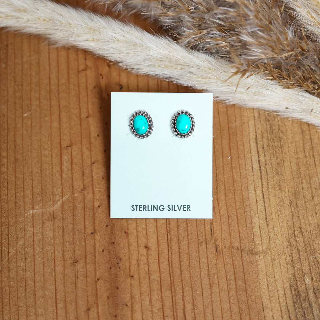 Navajo | Navajo Handmade Sterling Silver and Turquoise Oval Stud Earrings