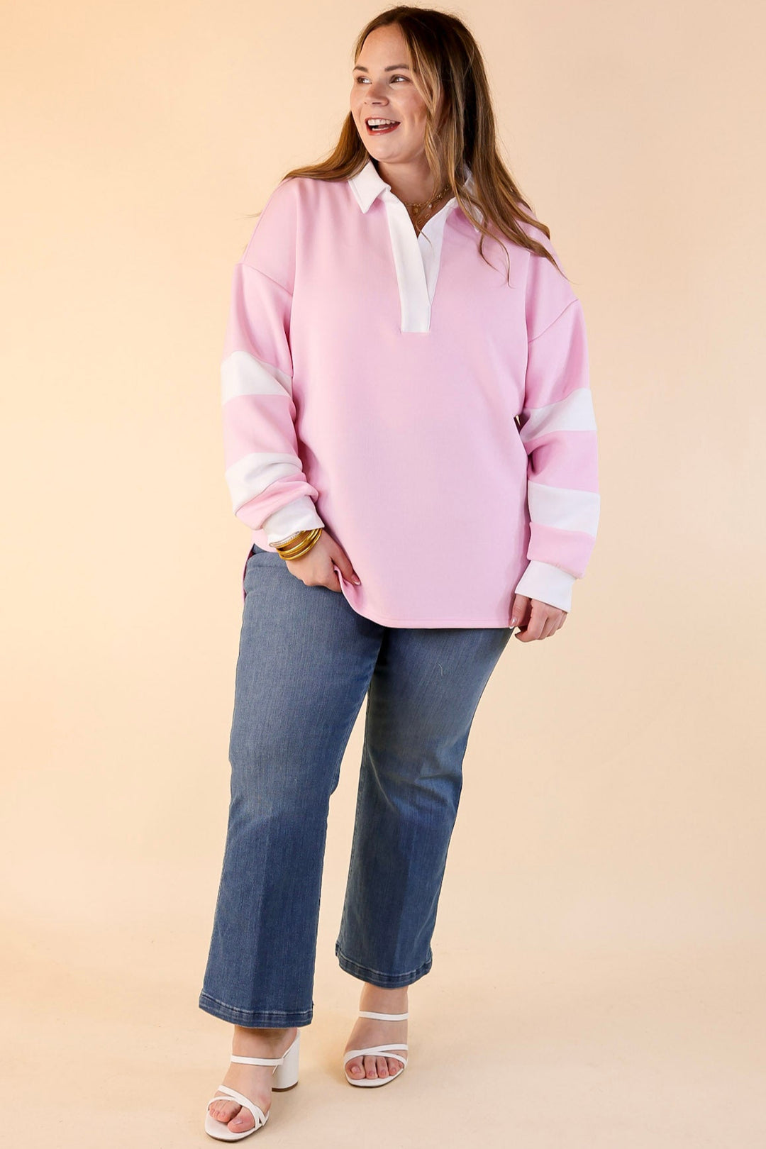 Simply Southern | Game Changer Long Sleeve Top with a Collar in Light Pink