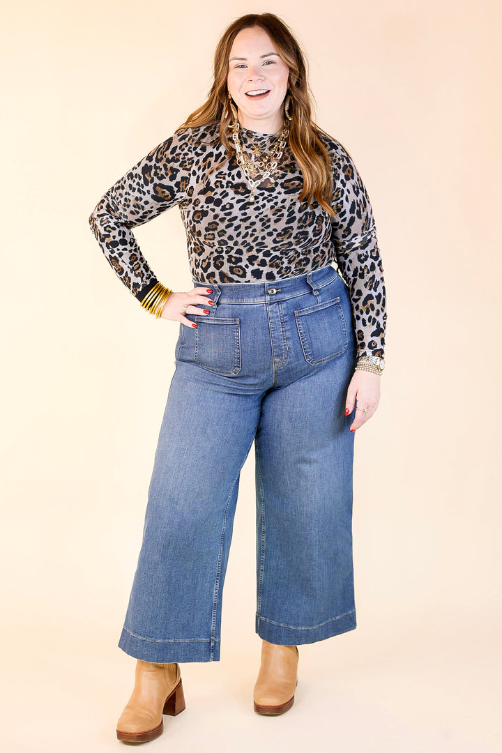 Try Your Luck Mesh Long Sleeve Print Bodysuit with Cream Background in Leopard Print