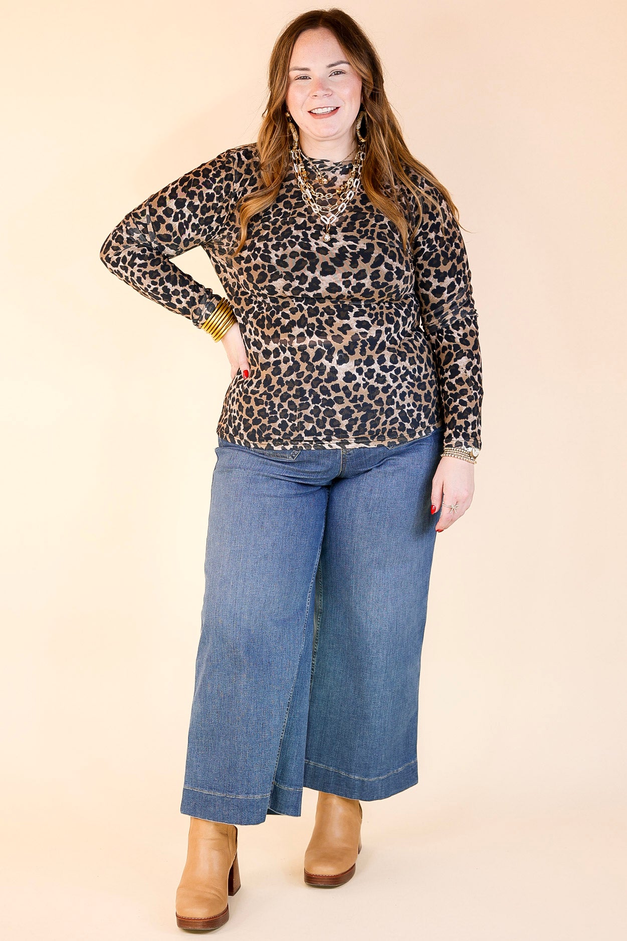 Try Your Luck Mesh Long Sleeve Top in Leopard Print