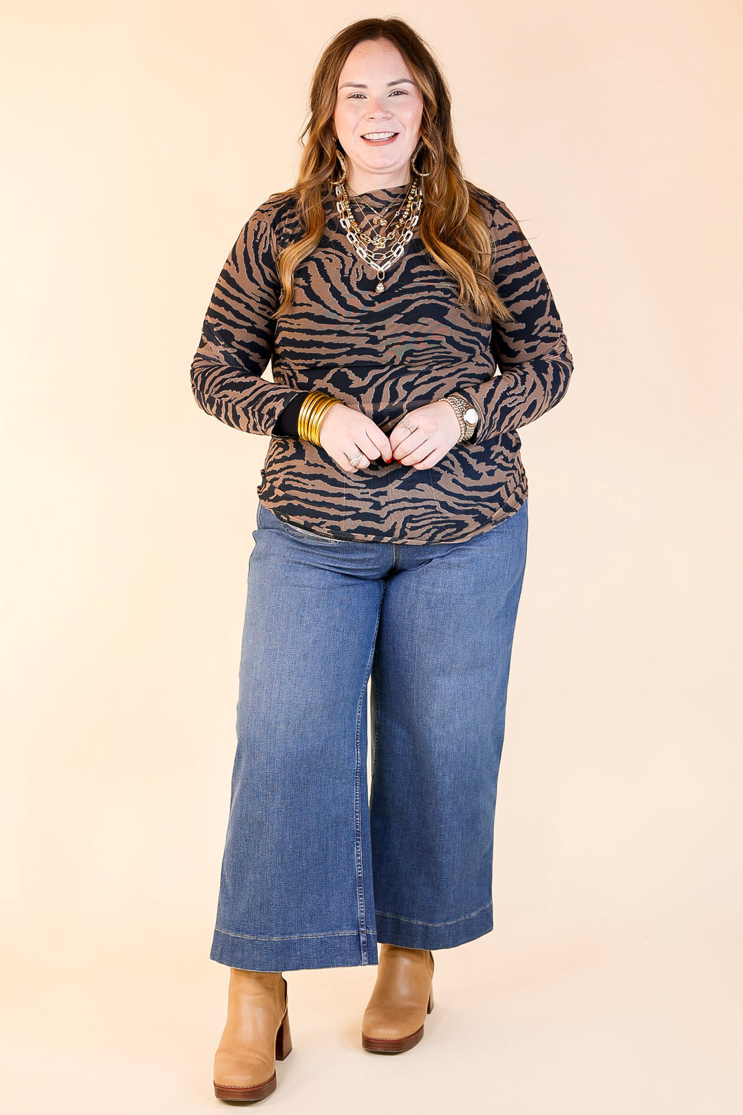 Try Your Luck Mesh Long Sleeve Top in Zebra Print