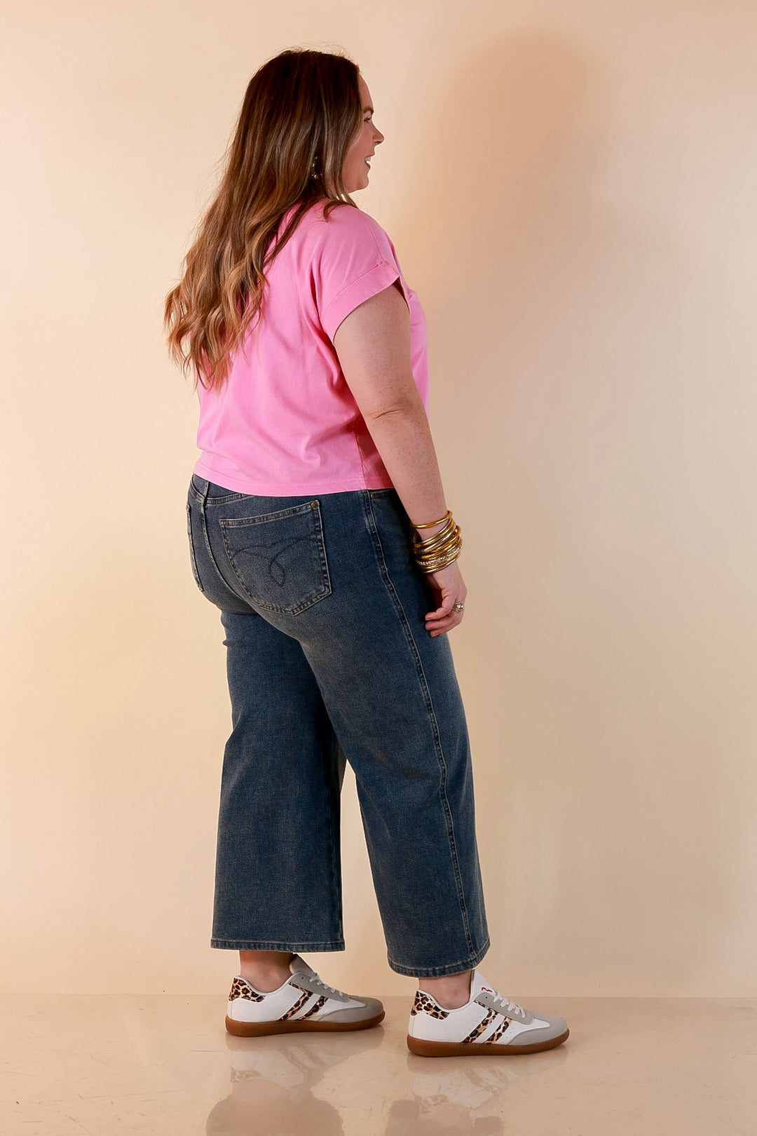 Easy Chic Mineral Washed Short Sleeve Cropped Tee in Candy Pink