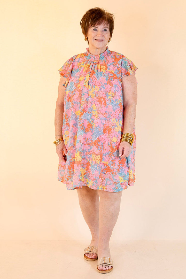 Out On The Town Ruffle Sleeve Floral Dress in Light Pink