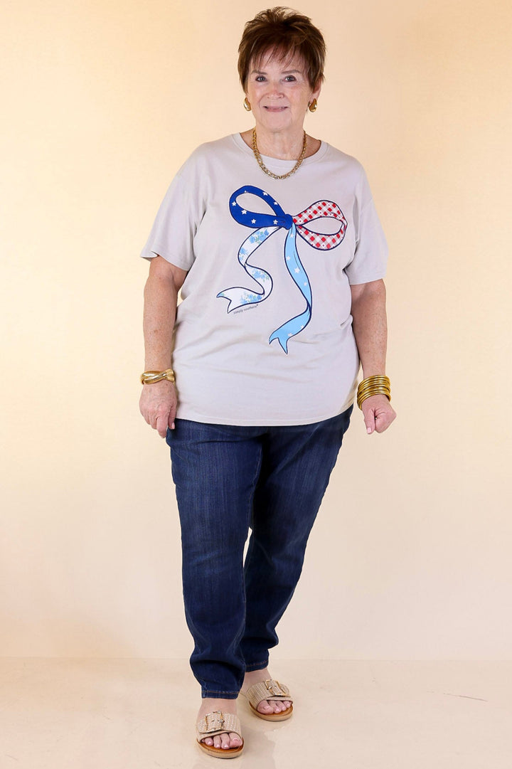 Simply Southern | American Cutie American Flag Bow T-Shirt in Cream