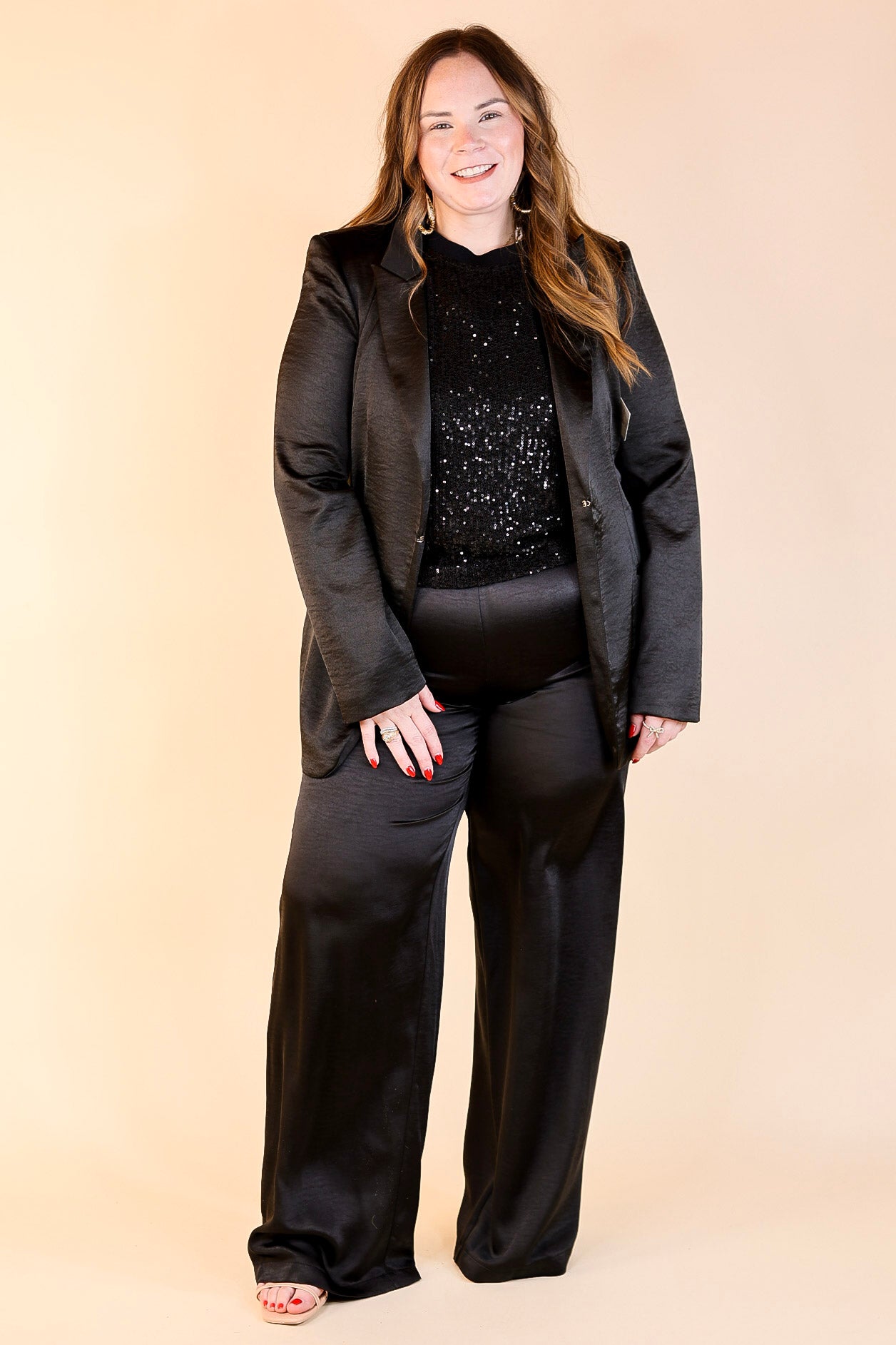 My Everything Satin Waist Tie Blazer in Black