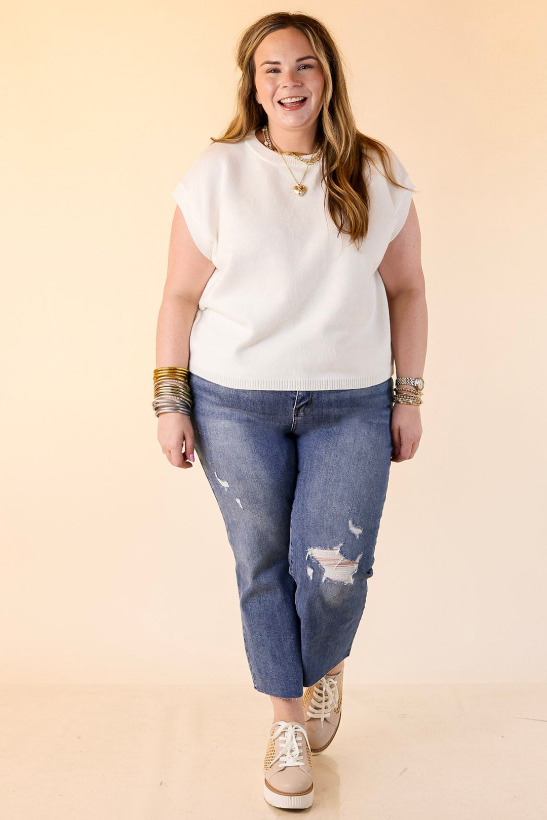 Effortlessly Yours Short Sleeve Crew Neck Sweater in White