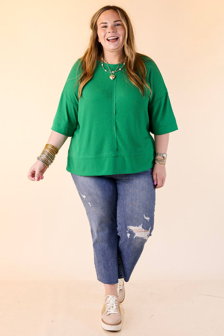 Subtle Spark Crew Neck Short Sleeve Shirt with Seam Detailing in Green