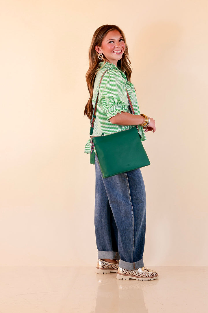 Tea Time Charm Tie Neck Puff Sleeve Peplum Button Front Stripe Blouse in Kelly Green