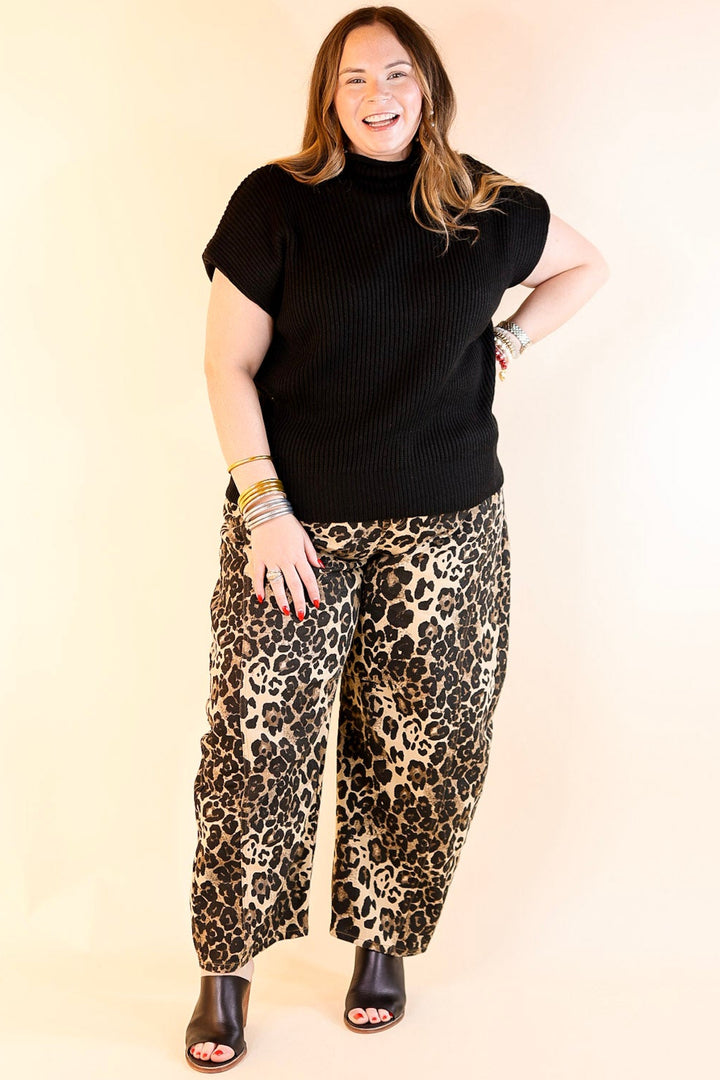 Run Wild Wide Leg Barrel Denim Jean in Leopard Print