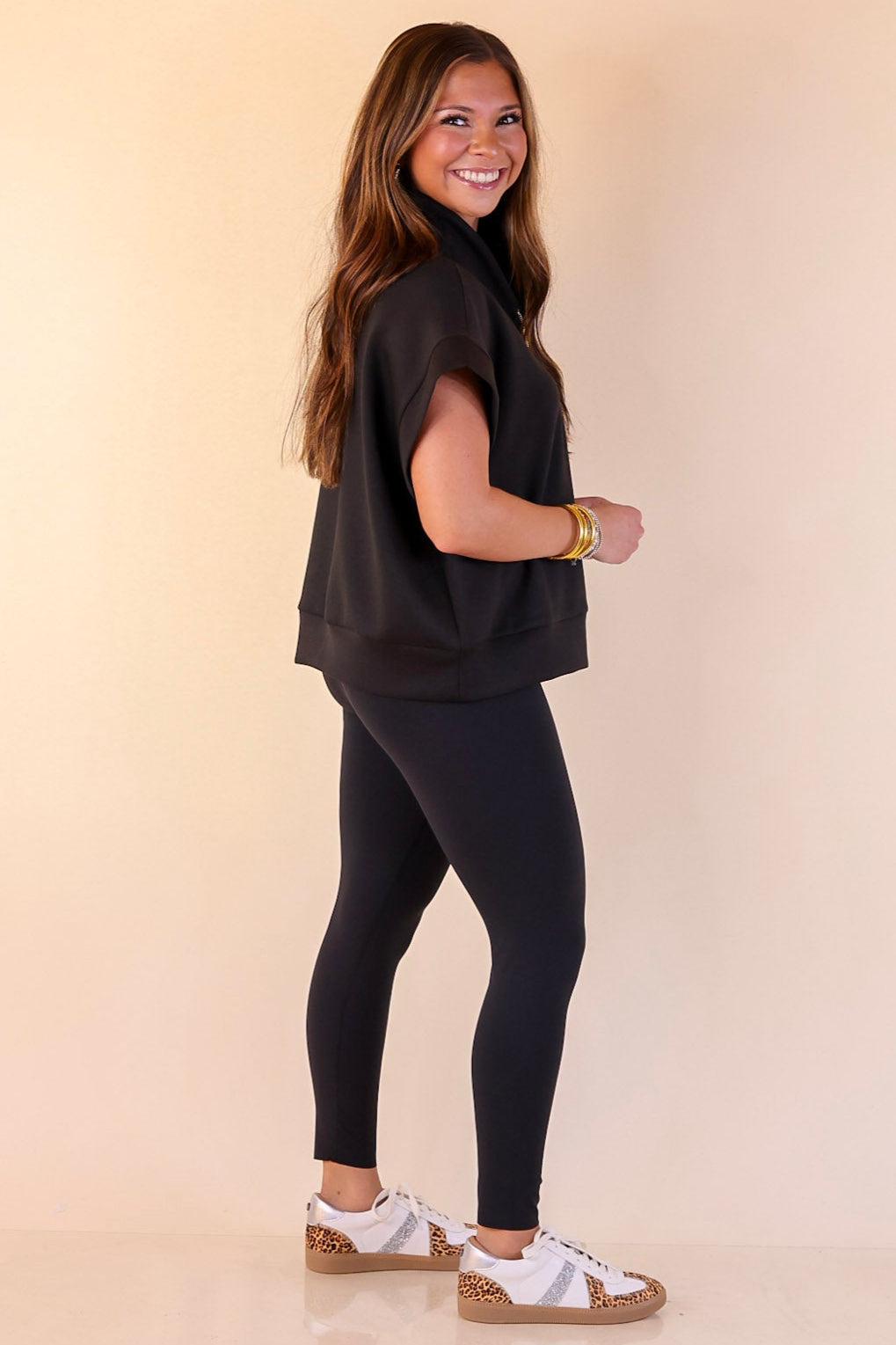 Top Priority Half Zip Collared Scuba Top in Black